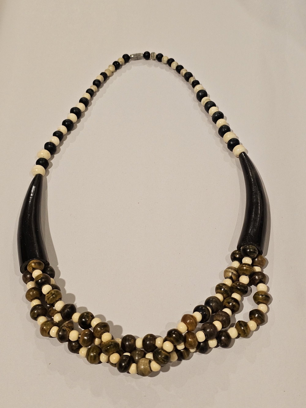 Handcrafted Black, Cream and Brown Beaded Statement Necklace